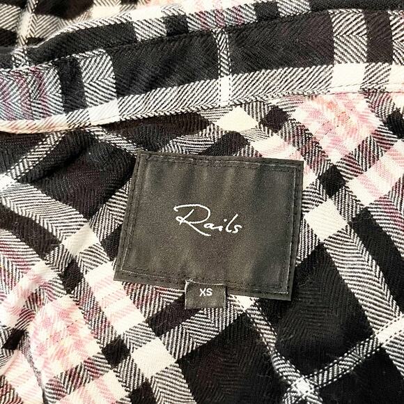Rails Hunter Long Sleeve Plaid Flannel Button Down Shirt Onyx Rose Gold XS - Picture 3 of 7
